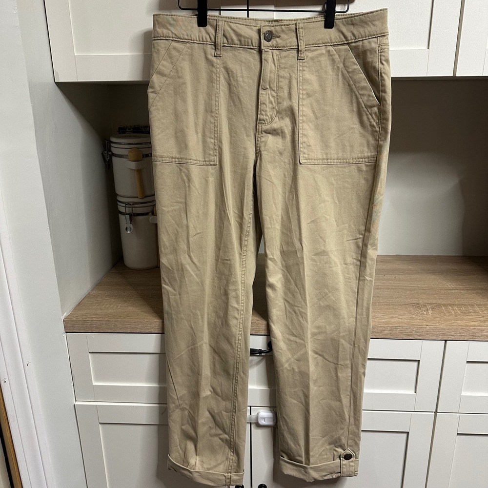 St. John's Bay Roll Up Pants Women 10 Cargo Utility Pockets Straight Leg Stretch
